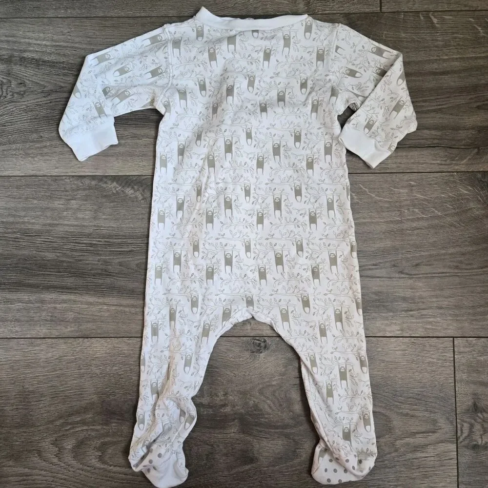 Feather Baby 6-9M 100% Pima Cotton Sloth Printable Footie Sleeper One Piece Zip